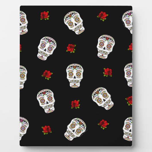 Plaque Photo RAB Rockabilly Sugar Skulls Roses On Black (Devant)