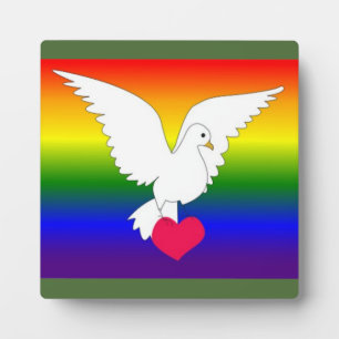 PLAQUE PHOTO RAINBOW HEART DOVE