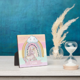 Plaque Photo 🦄 Rainbow Unicorn Girl Nom personnalisé