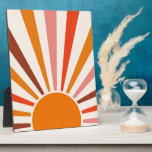 Plaque Photo Rayons Soleil Rétro Coucher Soleil Orange Jaune Ro<br><div class="desc">Le design rétro du soleil éclate dans les tons chauds rose,  marron,  orange. Rayons de soleil orange modernes rétro,  soleil matinal géométrique art abstrait.</div>