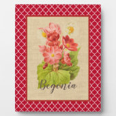 Plaque Photo Red Begonia Botanical et Quatrefoil (Devant)