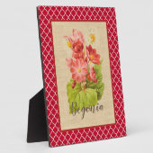 Plaque Photo Red Begonia Botanical et Quatrefoil (Côté)