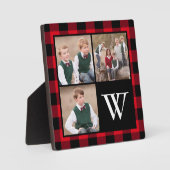 Plaque Photo Red Buffalo Check 3 Photo Collage Monogramme (Recto)