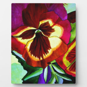 Plaque Photo Red pansies watercolor flower original art