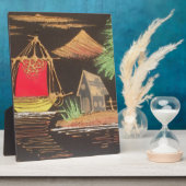 Plaque Photo Red Sailboat Paysage peinture à l'huile Imprimer (Côté)