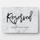 Plaque Photo Reserved | Handwritten Script on Silver Marble (Devant)