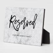 Plaque Photo Reserved | Handwritten Script on Silver Marble (Côté)