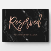 Plaque Photo Reserved | Rose Gold Script Black Marble Wedding (Devant)