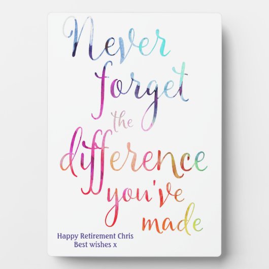 Plaque Photo Retirement Appreciation Watercolor Never Forget (Devant)