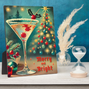 Plaque Photo Retro années 50 Cocktail Martini Noël Merry Bright