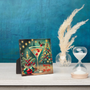 Plaque Photo Retro années 50 Cocktail Martini Noël Merry Bright