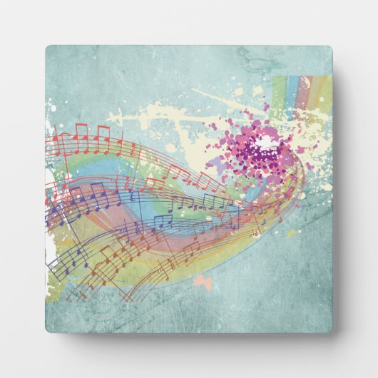 Plaque Photo Retro Arc en ciel et notes musicales sur une textu (Devant)