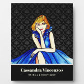 Plaque Photo Robe de cocktail de mariée bleu roi foncé en damas (Devant)