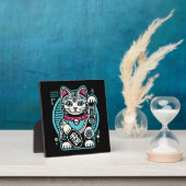 Plaque Photo Robot Cyberpunk Maneki Neko Chat Lucky, Argent (Insitu)