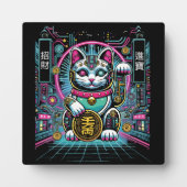 Plaque Photo Robot Cyberpunk Maneki Neko Chat Lucky, Argent (Devant)