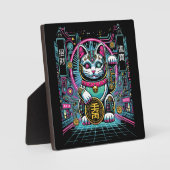 Plaque Photo Robot Cyberpunk Maneki Neko Chat Lucky, Argent (Recto)