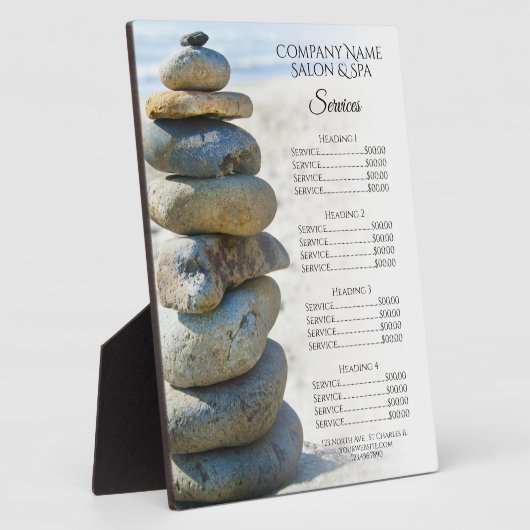 Plaque Photo Rock Stack Cairn Spa Salon Services Menu (Côté)