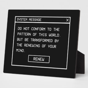 Plaque Photo Romains 12:2 Fenêtre d'alerte informatique noir et