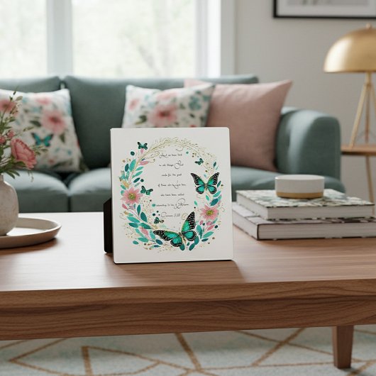 Plaque Photo Romains 8:28 Fleurs et papillons