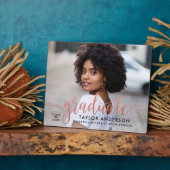 Plaque Photo Rose moderne Gold Script Graduate Photo Graduate (Côté)