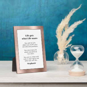 Plaque Photo Rose Motivationnel Personnalisé Or Métal Brossé