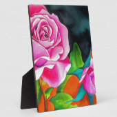 Plaque Photo Rose rose avec art aquarelle orange (Côté)