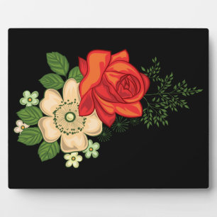 Plaque Photo Rose rouge et marguerites Arrière - plan noir