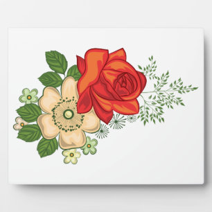 Plaque Photo Rose Rouge et Pâquerettes