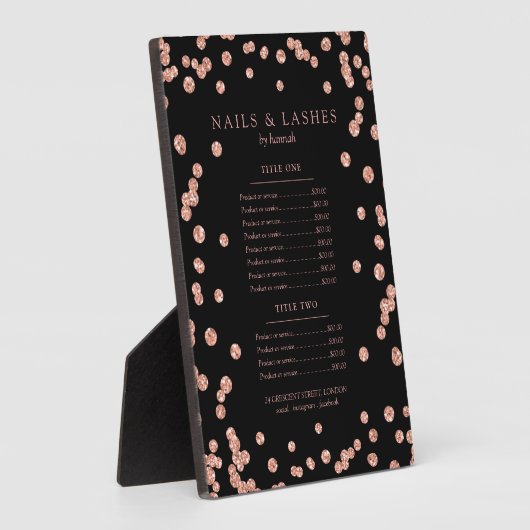 Plaque Photo Rose simple Parties scintillant or Confetti Menu P (Côté)