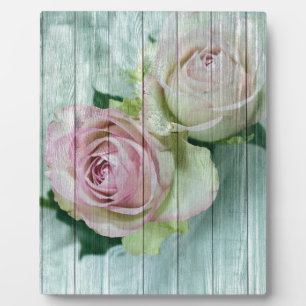 Plaque Photo Roses Chic Rose Shabby Sur Bois Bleu