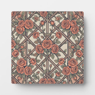 Plaque Photo Roses roses corail Treillis en treillis Floral vin