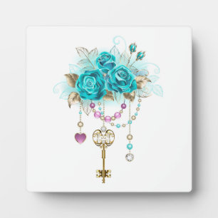 Plaque Photo Roses turquoise avec touches