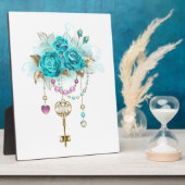 Plaque Photo Roses turquoise avec touches (Côté)