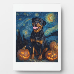 Plaque Photo Rottweiler Chien Mignon Halloween Jack O Lantern C