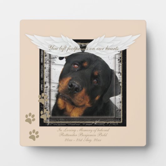 Plaque Photo Rottweiler Photo Memorial Angel Wings Empreintes d (Devant)