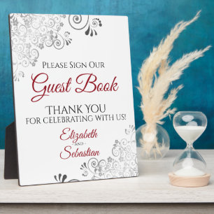 Plaque Photo Rouge avec Gris Frills Signer notre Mariage de liv