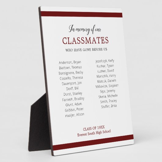 Plaque Photo Rouge foncé En Mémoire Des Hommes De Classe Noms M (Côté)