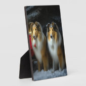 Plaque Photo Rough Collie Snowy Sleigh Décor de Noël (Côté)