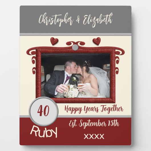Plaque Photo Ruby 40 ans anniversaire ajouter noms photo gris (Devant)