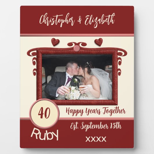 Plaque Photo Ruby 40 ans anniversaire ajouter noms photo rouge (Devant)