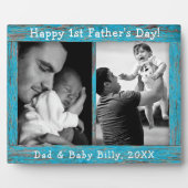 Plaque Photo Rustic Blue Wood Texte Première Fête des pères Pho (Devant)