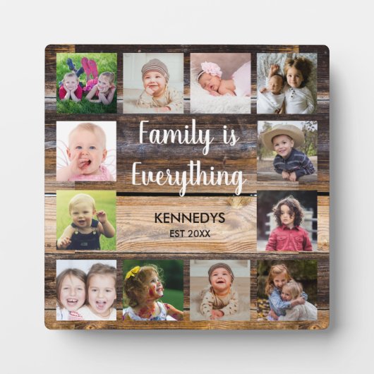 Plaque Photo Rustic Brown Wood 12 Photo Collage Famille (Devant)