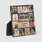 Plaque Photo Rustic Brown Wood 12 Photo Collage Famille (Recto)