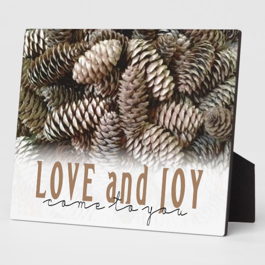 Plaque Photo Rustic Holiday Love and Joy Pine Cone (Côté)