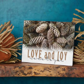 Plaque Photo Rustic Holiday Love and Joy Pine Cone (Côté)