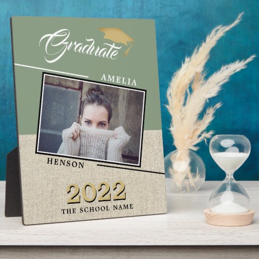 Plaque Photo Rustic Modern Green Graduate Photo Graduate (Côté)