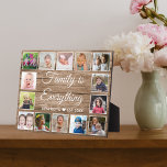 Plaque Photo Rustic Wood 14 Photo Collage Famille Citation<br><div class="desc">Créez votre propre plaque de collage photo avec 14 de vos photos préférées sur un arrière - plan de texture en bois.Personnalisez-vous avec le nom de famille et la date établie. La citation "La famille est tout" ajoute une touche unique au cadeau de plaque photo.</div>