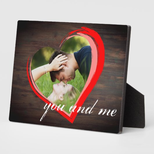 Plaque Photo Rustic Wood Two Hearts Photo Valentine's Day (Côté)
