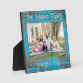 Plaque Photo Rustique Bleu Perdu Bois Nom Cadre Photo (Recto)