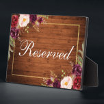 Plaque Photo Rustique Bois Bourgogne Mariage Réservé 5x7 Tablea<br><div class="desc">Bois rustique Aquarelle Floral Bourgogne Marsala Gold Frame Mariage Réservé 5x7 Table Plaque</div>